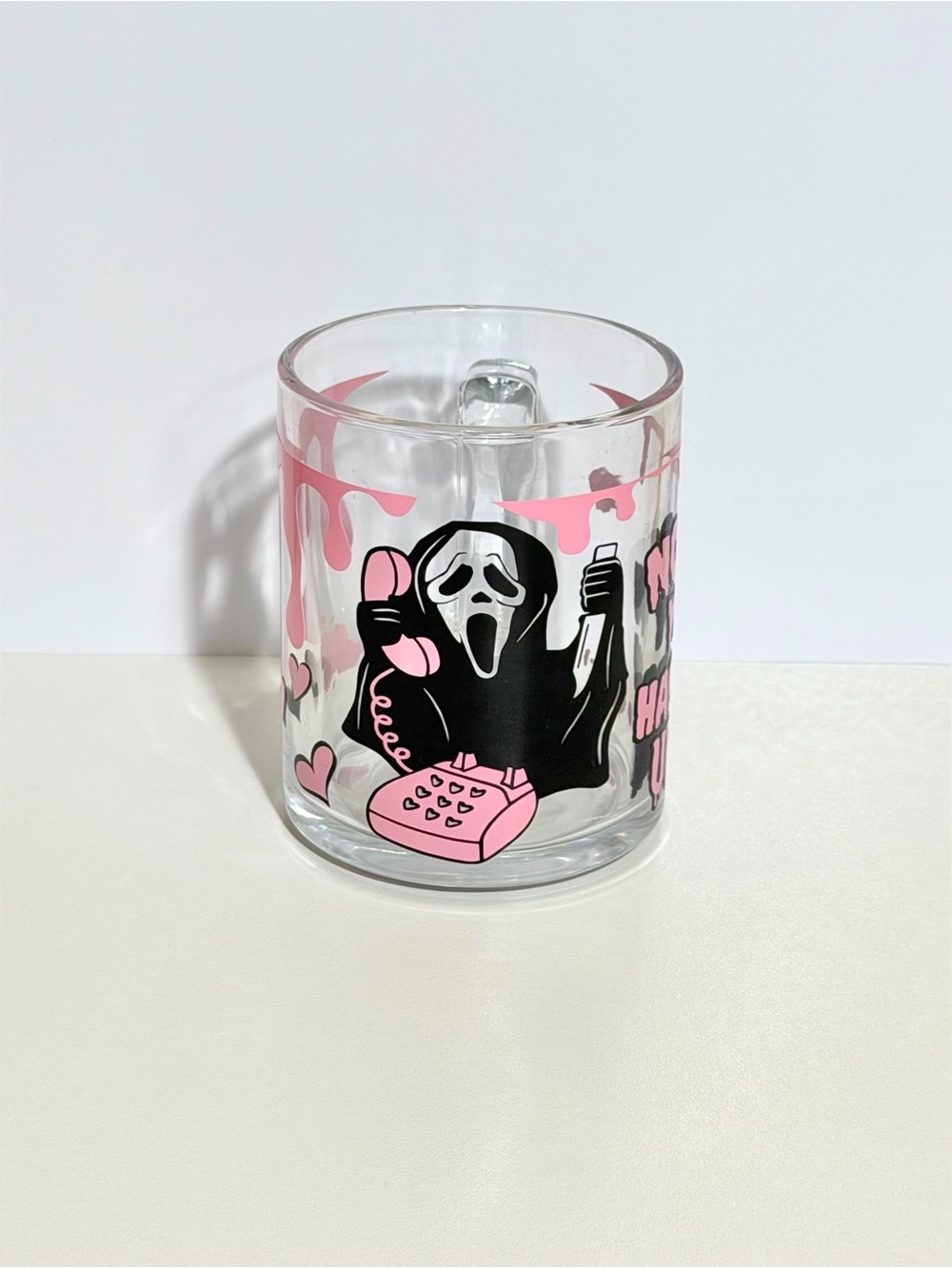 Pink Ghost Face No You Hang Up Glass Mug 12oz